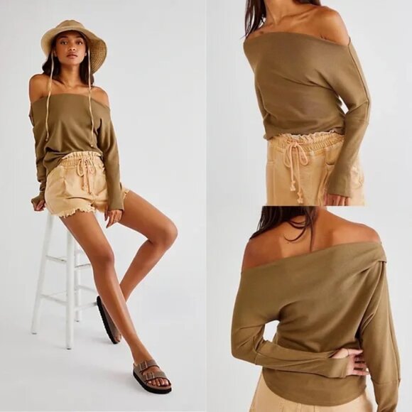 Free People Fuji Thermal Waffle Knit Long Sleeve Top size XS olive cozy comfy - Picture 1 of 14